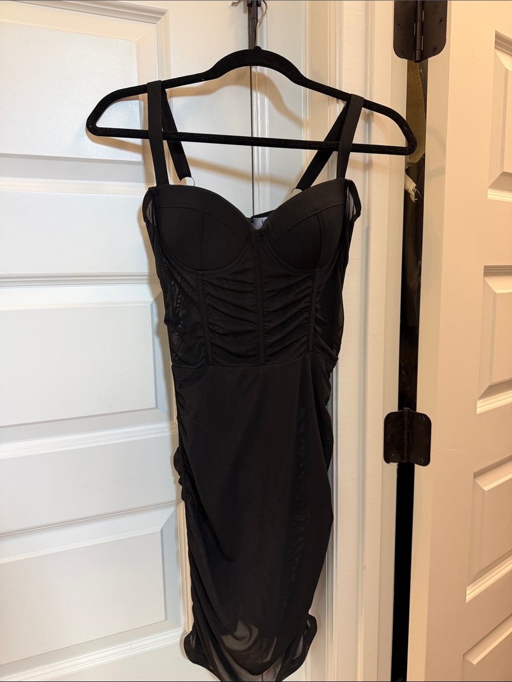 Black Midi Bodycon Dress with Structured Bust